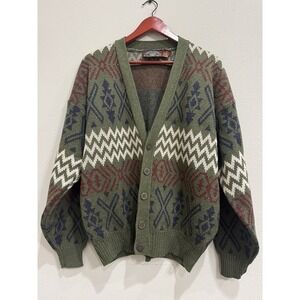 90s Vintage Outrigger Knit Cardigan Large Fair Isle Southwestern Wool Blend
